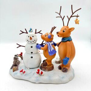 PartyLite Reindeer Snowman Scene Pillar Candle Holder Figurine w/ Box & Pamphlet